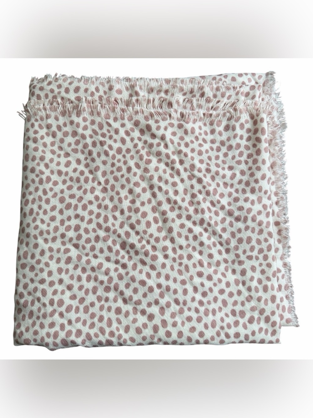 Women's Ivory Dusty Rose Pink Polka Dot Fringe Square Scarf Wrap
